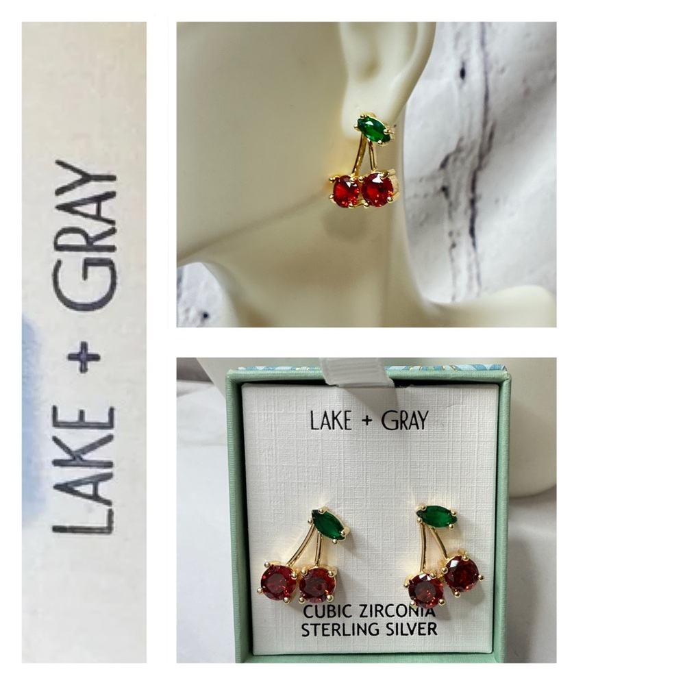 🐘🐘💓 Cherry Earrings with Red and Green Stones